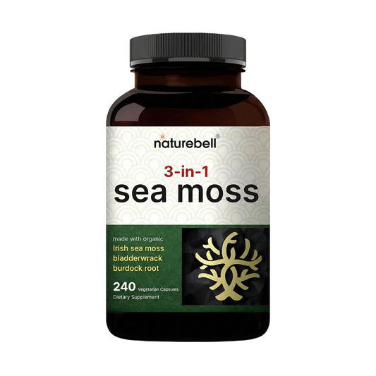 NatureBell 3-in-1 Sea Moss Komplex – 240 vegane Kapseln mit Bio-Bladderwrack & Bio-Klettenwurzel – Unterstützt Verdauung, Vitalität & Immunsystem*