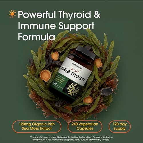 NatureBell 3-in-1 Sea Moss Komplex – 240 vegane Kapseln mit Bio-Bladderwrack & Bio-Klettenwurzel – Unterstützt Verdauung, Vitalität & Immunsystem*