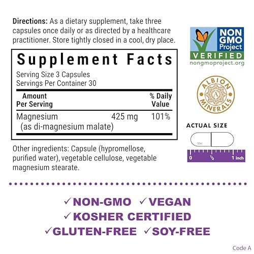 Bluebonnet Nutrition Magnesium Malat Kapseln – Unterstützt Energie, Muskel- und Gelenkgesundheit – Non-GMO, Vegan, Koscher, Glutenfrei, 90 Kapseln