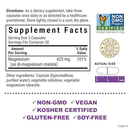 Bluebonnet Nutrition Magnesium Malat Kapseln – Unterstützt Energie, Muskel- und Gelenkgesundheit – Non-GMO, Vegan, Koscher, Glutenfrei, 90 Kapseln
