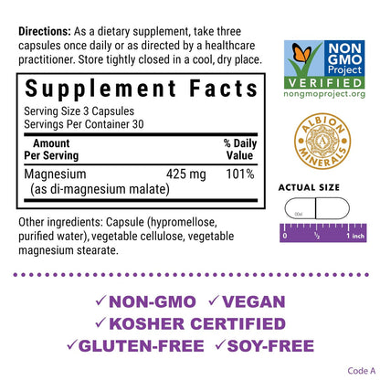 Bluebonnet Nutrition Magnesium Malat Kapseln – Unterstützt Energie, Muskel- und Gelenkgesundheit – Non-GMO, Vegan, Koscher, Glutenfrei, 90 Kapseln