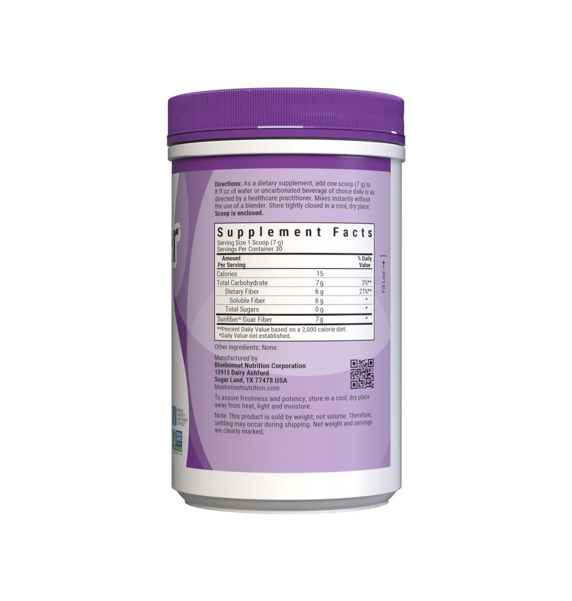 BlueBonnet Nutrition Sunfiber – 6 g pflanzliche präbiotische lösliche Ballaststoffe – Unterstützt die Verdauungsgesundheit* – Sofort löslich – Nicht-GVO, vegan, koscher, Low-FODMAP – Ungeschmackvoll, 7,4 OZ, 30 Portionen