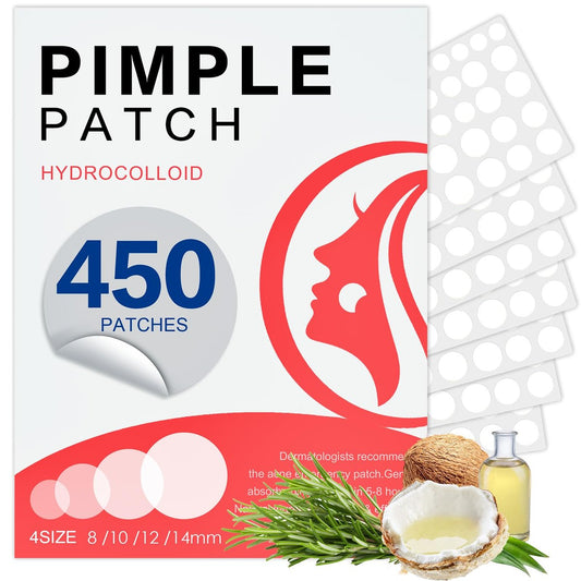 450 Stück Pimple Patches für das Gesicht, Hydrokolloid-Akne-Pflaster gegen Pickel, unsichtbare Pickel-Patches in 4 Größen