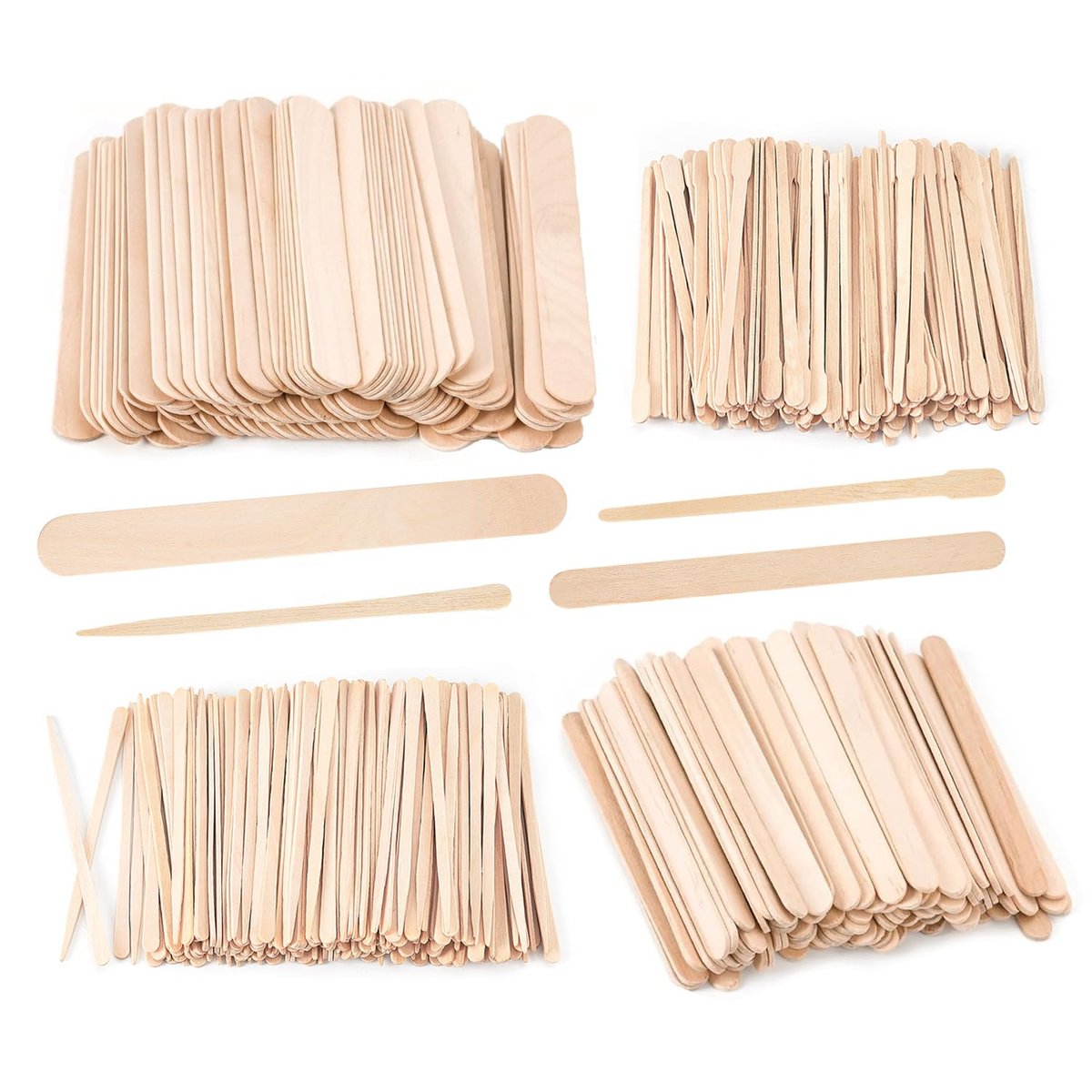 EWVVSS 4 Stile 1000 Stück Wachsstäbe Assortiert – Wachsapplikatorstäbe für Körper, Beine, Gesicht in Klein, Mittel, Groß – Holzstäbchen für Wachsbehandlung oder Bastelarbeiten