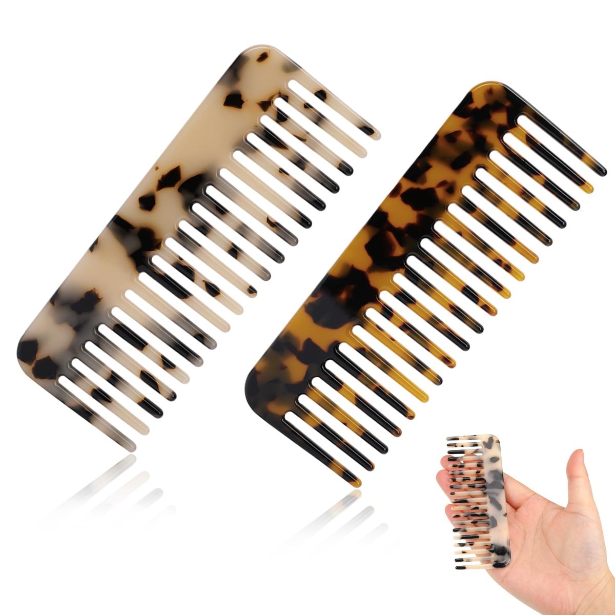Mozeat Lens Mini Cellulose Kamm im Leopardenmuster – 2er-Pack Reisekamm für dickes, lockiges und nasses Haar