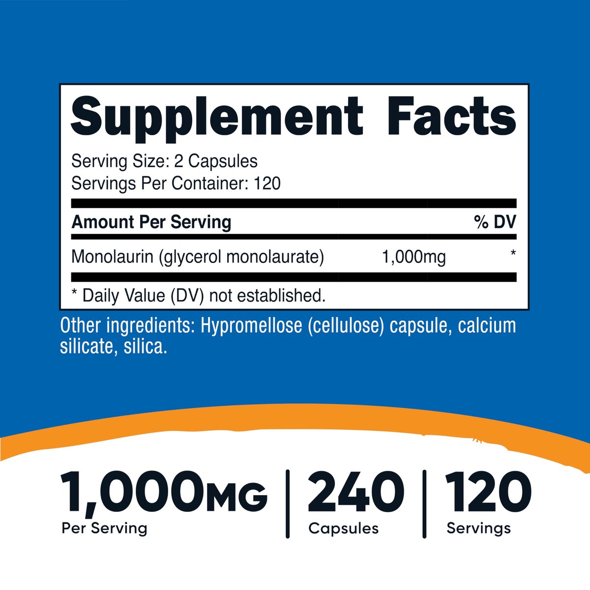 Nutricost Monolaurin 1000 mg – 240 Kapseln, 120 Portionen, Glutenfrei, Nicht-GVO, Vegan