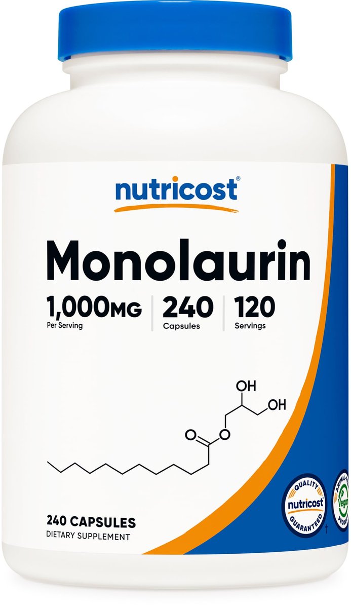 Nutricost Monolaurin 1000 mg – 240 Kapseln, 120 Portionen, Glutenfrei, Nicht-GVO, Vegan