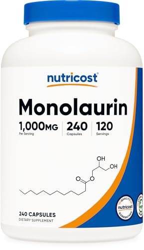 Nutricost Monolaurin 1000 mg – 240 Kapseln, 120 Portionen, Glutenfrei, Nicht-GVO, Vegan