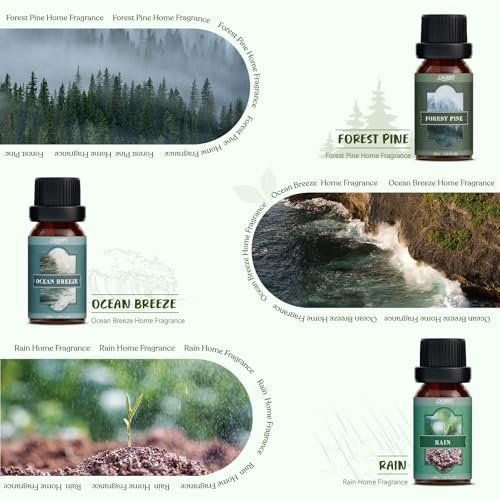 SALUBRITO Nature Fragrance Öle Set – 6 Premium Duftöle für Diffuser, Kerzen & Seifen: Waldkiefer, Meeresbrise, Regen, Frisch geschnittenes Gras, Bergluft, Bambus – 2 Fl Oz (Packung mit 1)