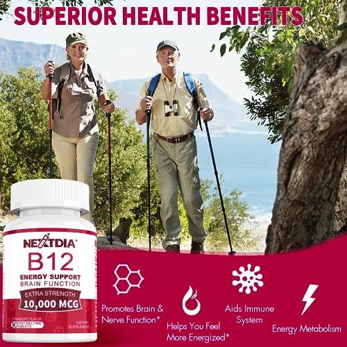 Vitamin B12, Methylcobalamin 10000 mcg, Aktive B12 Vitamine, Veganes Methyl-B12 für Energiestoffwechsel & Gehirngesundheit, Stärkt das Immunsystem, Natürlicher Erdbeergeschmack, Ohne Zucker, 90 schnell lösliche Tabletten