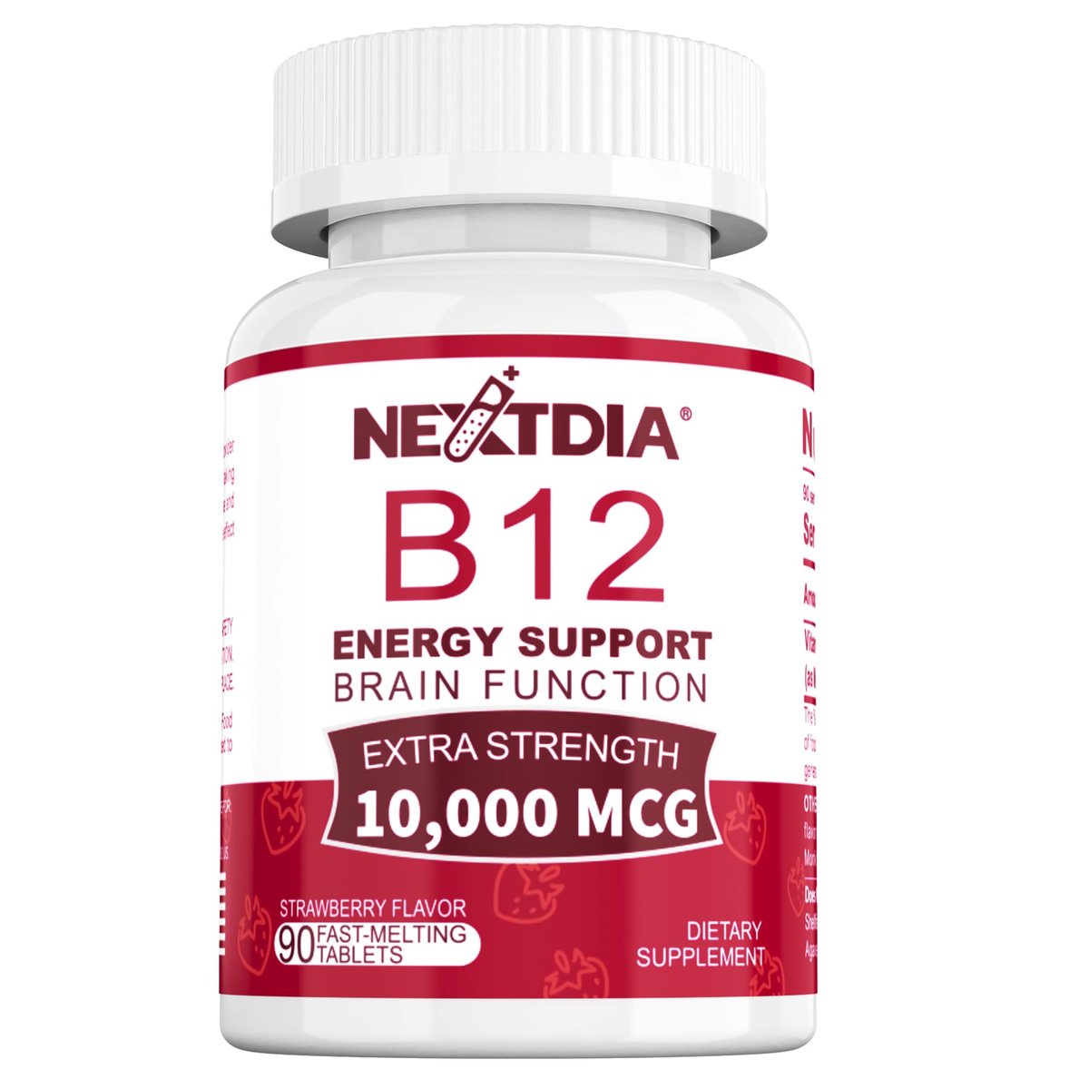 Vitamin B12, Methylcobalamin 10000 mcg, Aktive B12 Vitamine, Veganes Methyl-B12 für Energiestoffwechsel & Gehirngesundheit, Stärkt das Immunsystem, Natürlicher Erdbeergeschmack, Ohne Zucker, 90 schnell lösliche Tabletten