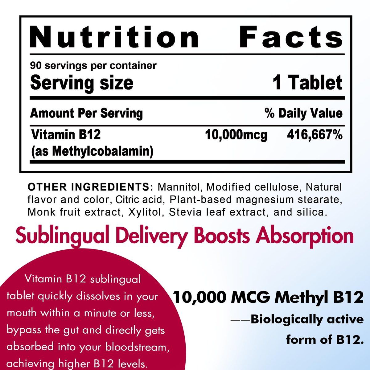Vitamin B12, Methylcobalamin 10000 mcg, Aktive B12 Vitamine, Veganes Methyl-B12 für Energiestoffwechsel & Gehirngesundheit, Stärkt das Immunsystem, Natürlicher Erdbeergeschmack, Ohne Zucker, 90 schnell lösliche Tabletten