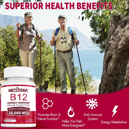 Vitamin B12, Methylcobalamin 10000 mcg, Aktive B12 Vitamine, Veganes Methyl-B12 für Energiestoffwechsel & Gehirngesundheit, Stärkt das Immunsystem, Natürlicher Erdbeergeschmack, Ohne Zucker, 90 schnell lösliche Tabletten