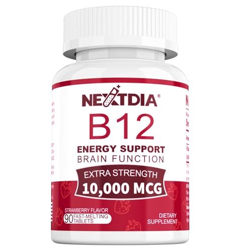 Vitamin B12, Methylcobalamin 10000 mcg, Aktive B12 Vitamine, Veganes Methyl-B12 für Energiestoffwechsel & Gehirngesundheit, Stärkt das Immunsystem, Natürlicher Erdbeergeschmack, Ohne Zucker, 90 schnell lösliche Tabletten