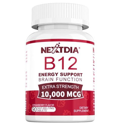 Vitamin B12, Methylcobalamin 10000 mcg, Aktive B12 Vitamine, Veganes Methyl-B12 für Energiestoffwechsel & Gehirngesundheit, Stärkt das Immunsystem, Natürlicher Erdbeergeschmack, Ohne Zucker, 90 schnell lösliche Tabletten