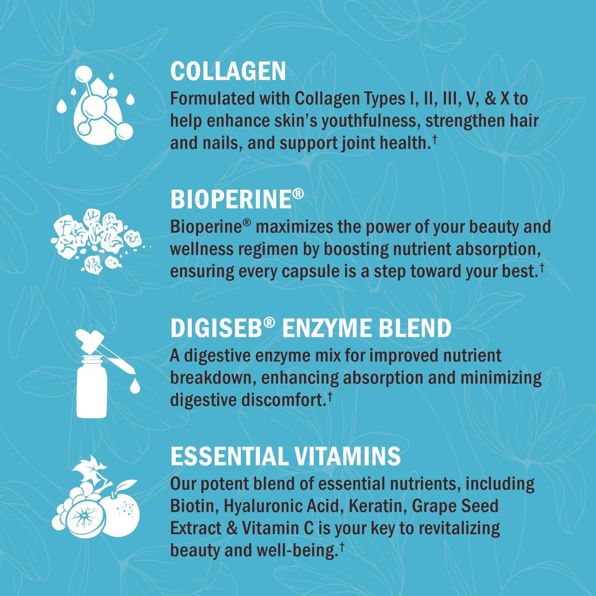 BioSchwartz Hydrolysiertes Multi-Kollagen mit Vitamin C, Biotin, Keratin und Hyaluronsäure – 135 Kapseln für Haut, Haare und Nägel