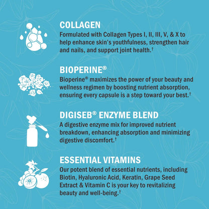 BioSchwartz Hydrolysiertes Multi-Kollagen mit Vitamin C, Biotin, Keratin und Hyaluronsäure – 135 Kapseln für Haut, Haare und Nägel
