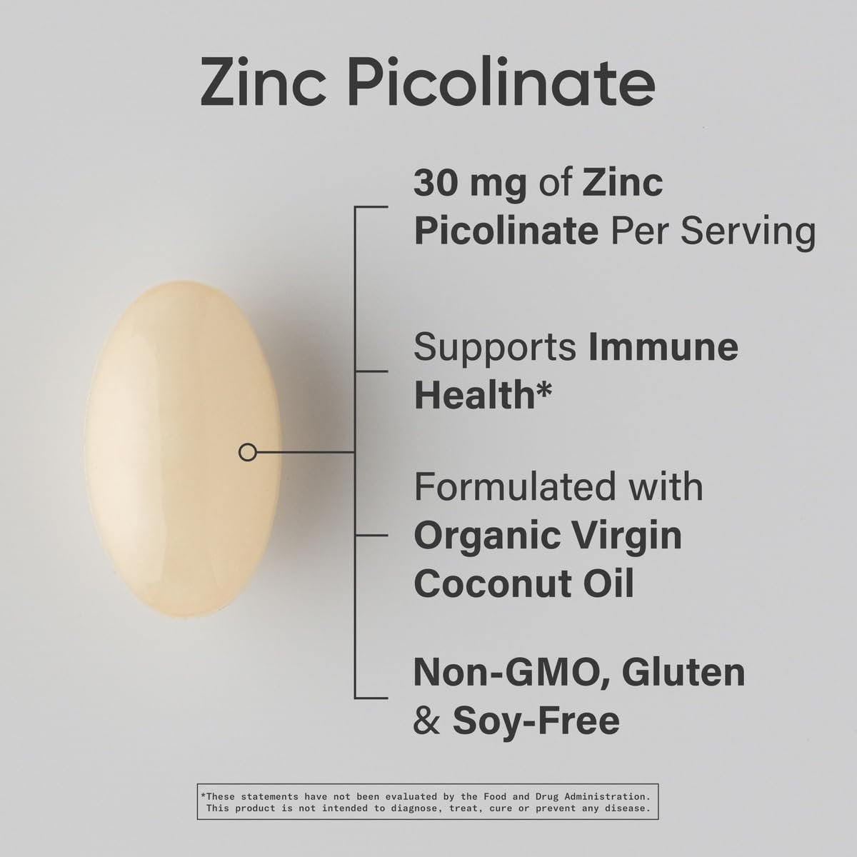 Sports Research Hochdosiertes Zink Picolinat 30 mg mit Bio-Kokosöl – Hoch absorbierbares Zink für Immunsystem & Enzymfunktion – Non-GMO getestet & glutenfrei (180 flüssige Softgels)