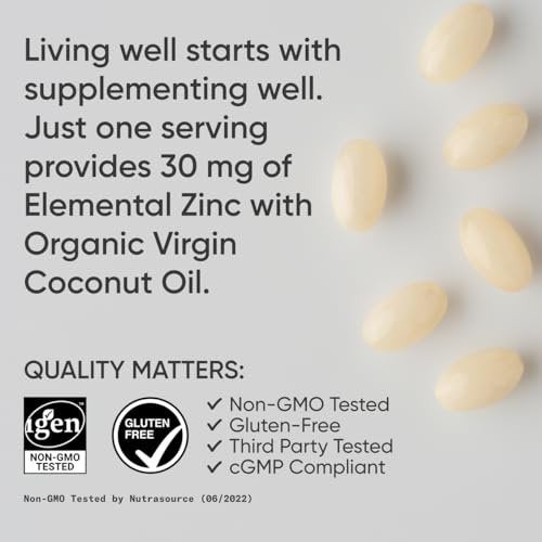 Sports Research Hochdosiertes Zink Picolinat 30 mg mit Bio-Kokosöl – Hoch absorbierbares Zink für Immunsystem & Enzymfunktion – Non-GMO getestet & glutenfrei (180 flüssige Softgels)