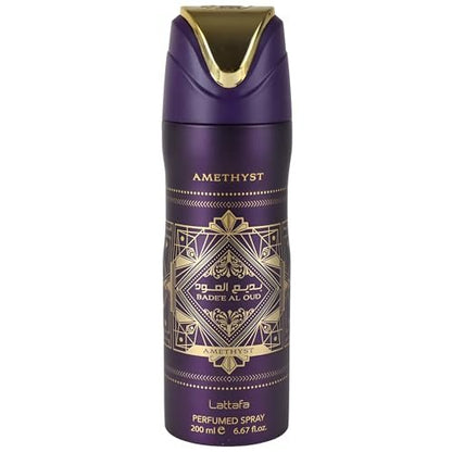 Lattafa Bade'e Al Oud Amethyst – Blumig, würzig, holzig, süß – Parfümierter Deodorant-Spray für Unisex, 200 ml