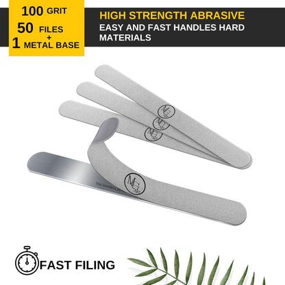 MGart Nagelfeile 100 Grit Professionelle Russische Maniküre Wiederverwendbare Peel-and-Stick-Nagelfeilen, Austauschbare Feilenplatten, Stahlbasis, Maniküre-Werkzeuge für Salons, 50 Stück + 1 Metallplatte-Set