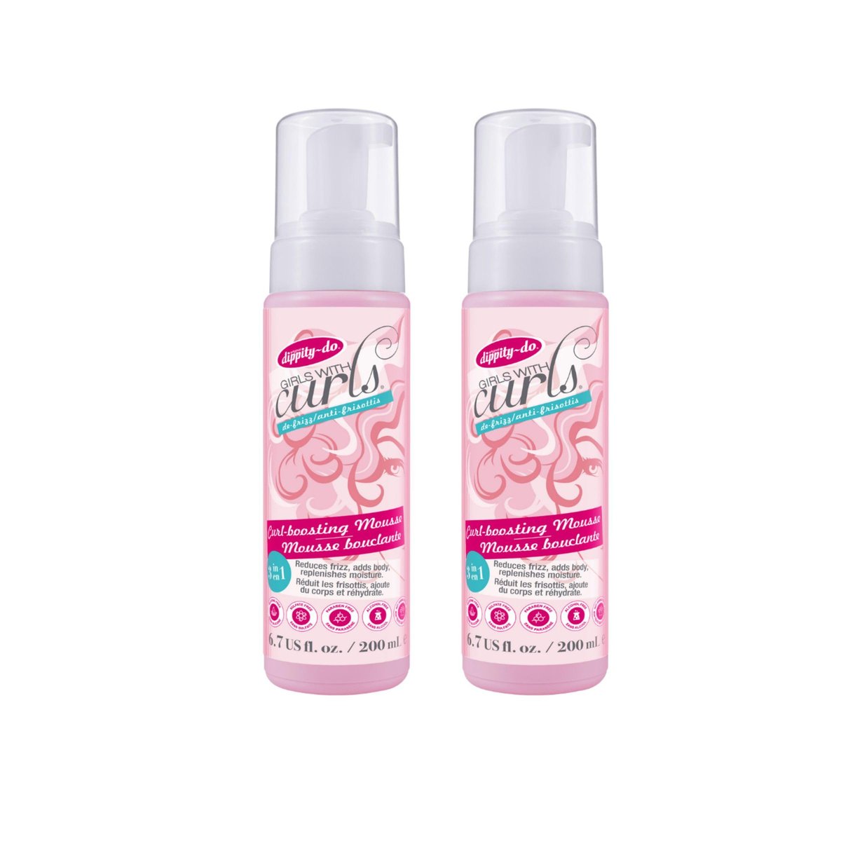 Dippity Do Girls With Curls Curl Enhancing Mousse – Leichter, alkoholfreier 3-in-1-Schaumfestiger für lockiges & welliges Haar mit Hibiskus & Olivenöl – Anti-Frizz & elastische Locken – 2er-Pack (2x 200 ml)