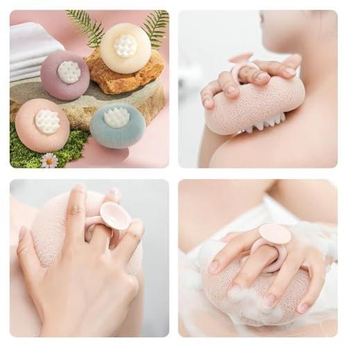 2-in-1 Sonnenblumen-Duschschwamm – Superweicher Badeschwamm mit Saugnapf, Peeling-Bürste für Rücken und Körper, für Damen und Herren, Beige