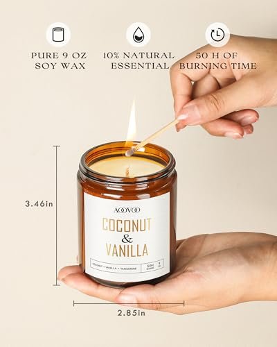 AOOVOO Kokos-Vanille Kerze – 9 oz Duftkerze aus Sojawachs für Aromatherapie und Wohlfühlen
