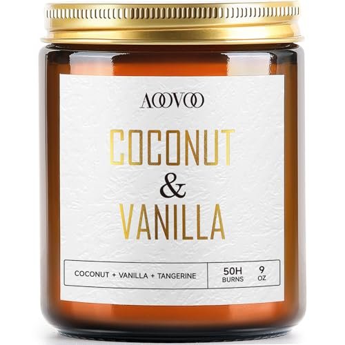 AOOVOO Kokos-Vanille Kerze – 9 oz Duftkerze aus Sojawachs für Aromatherapie und Wohlfühlen