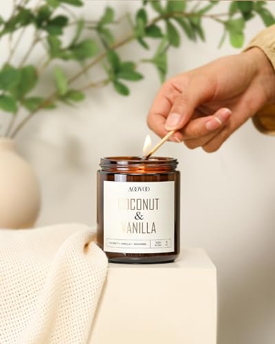 AOOVOO Kokos-Vanille Kerze – 9 oz Duftkerze aus Sojawachs für Aromatherapie und Wohlfühlen