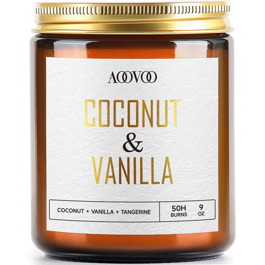 AOOVOO Kokos-Vanille Kerze – 9 oz Duftkerze aus Sojawachs für Aromatherapie und Wohlfühlen