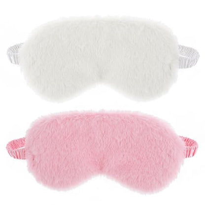 2er-Set Plüsch-Flaum-Augenmaske – Weiche Schlafmaske aus Satin und Kunstfell für Damen und Herren (Weiß & Rosa)