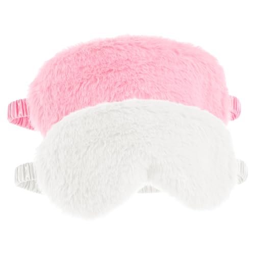 2er-Set Plüsch-Flaum-Augenmaske – Weiche Schlafmaske aus Satin und Kunstfell für Damen und Herren (Weiß & Rosa)