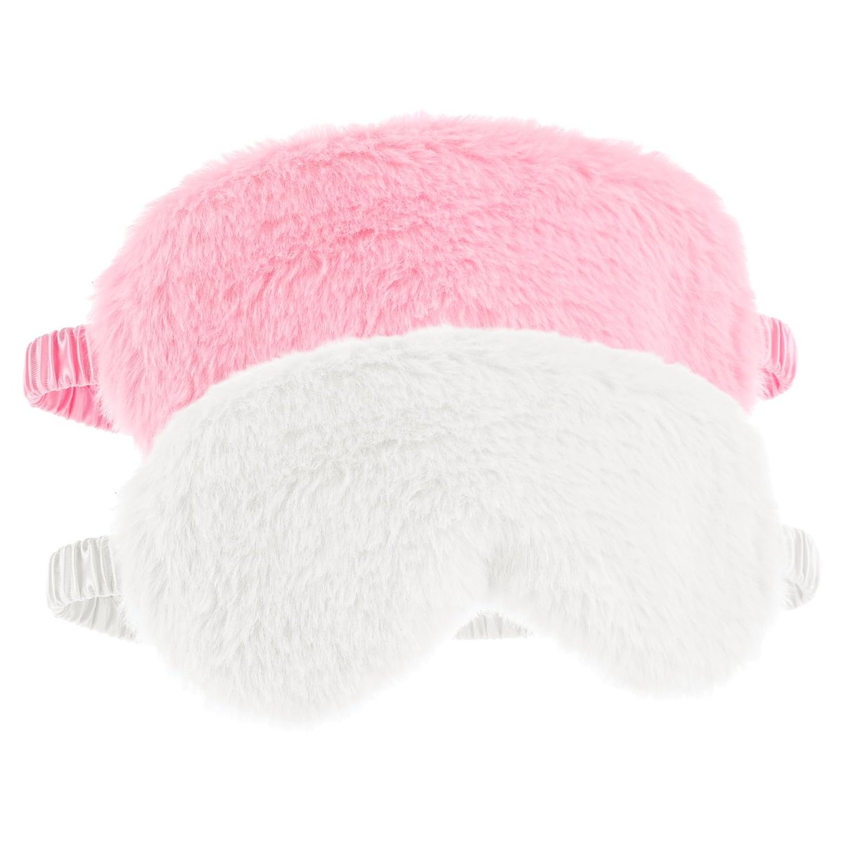 2er-Set Plüsch-Flaum-Augenmaske – Weiche Schlafmaske aus Satin und Kunstfell für Damen und Herren (Weiß & Rosa)