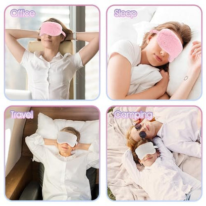 2er-Set Plüsch-Flaum-Augenmaske – Weiche Schlafmaske aus Satin und Kunstfell für Damen und Herren (Weiß & Rosa)