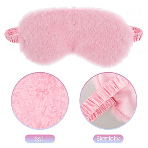 2er-Set Plüsch-Flaum-Augenmaske – Weiche Schlafmaske aus Satin und Kunstfell für Damen und Herren (Weiß & Rosa)