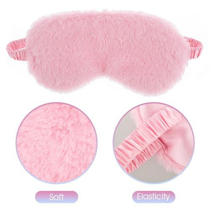 2er-Set Plüsch-Flaum-Augenmaske – Weiche Schlafmaske aus Satin und Kunstfell für Damen und Herren (Weiß & Rosa)