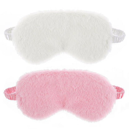 2er-Set Plüsch-Flaum-Augenmaske – Weiche Schlafmaske aus Satin und Kunstfell für Damen und Herren (Weiß & Rosa)