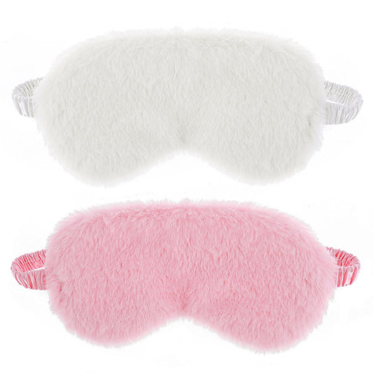 2er-Set Plüsch-Flaum-Augenmaske – Weiche Schlafmaske aus Satin und Kunstfell für Damen und Herren (Weiß & Rosa)