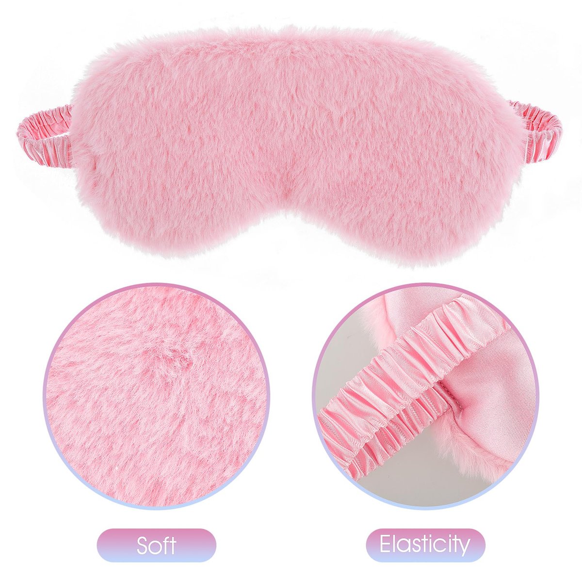 2er-Set Plüsch-Flaum-Augenmaske – Weiche Schlafmaske aus Satin und Kunstfell für Damen und Herren (Weiß & Rosa)