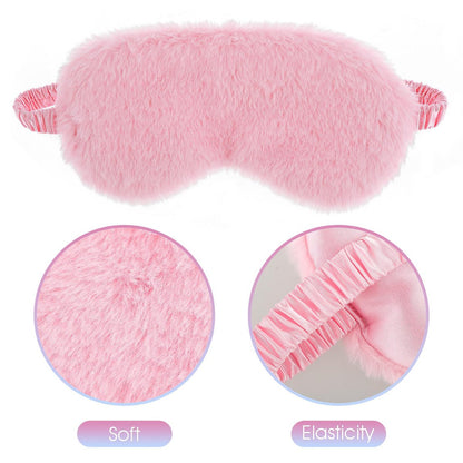 2er-Set Plüsch-Flaum-Augenmaske – Weiche Schlafmaske aus Satin und Kunstfell für Damen und Herren (Weiß & Rosa)