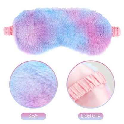 2er-Pack Plüsch Schlafmaske - Flauschige Augenmaske aus Samt, Regenbogen-Fellimitat für Damen, Herren und Kinder, Bequem für Reisen und Nickerchen