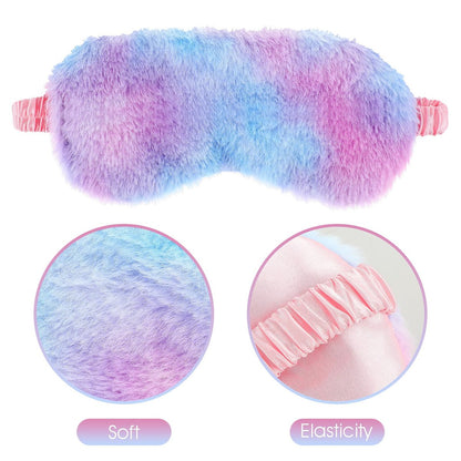 2er-Pack Plüsch Schlafmaske - Flauschige Augenmaske aus Samt, Regenbogen-Fellimitat für Damen, Herren und Kinder, Bequem für Reisen und Nickerchen