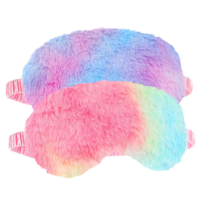 2er-Pack Plüsch Schlafmaske - Flauschige Augenmaske aus Samt, Regenbogen-Fellimitat für Damen, Herren und Kinder, Bequem für Reisen und Nickerchen