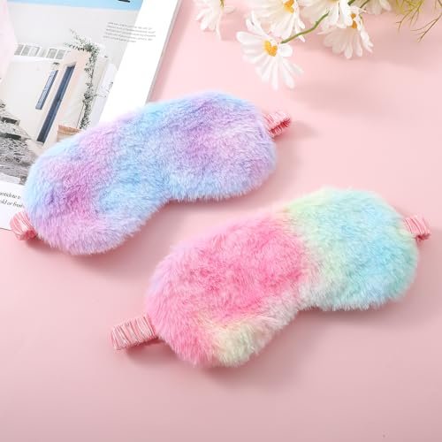 2er-Pack Plüsch Schlafmaske - Flauschige Augenmaske aus Samt, Regenbogen-Fellimitat für Damen, Herren und Kinder, Bequem für Reisen und Nickerchen