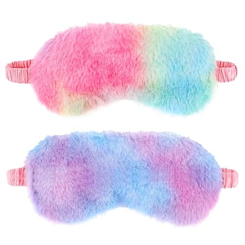 2er-Pack Plüsch Schlafmaske - Flauschige Augenmaske aus Samt, Regenbogen-Fellimitat für Damen, Herren und Kinder, Bequem für Reisen und Nickerchen
