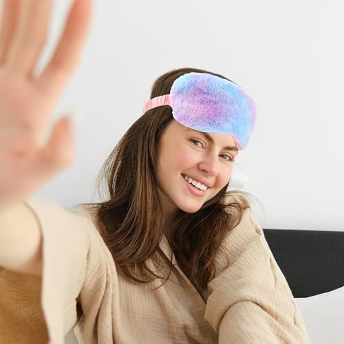 2er-Pack Plüsch Schlafmaske - Flauschige Augenmaske aus Samt, Regenbogen-Fellimitat für Damen, Herren und Kinder, Bequem für Reisen und Nickerchen
