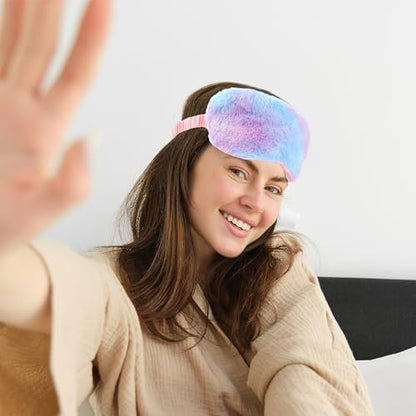 2er-Pack Plüsch Schlafmaske - Flauschige Augenmaske aus Samt, Regenbogen-Fellimitat für Damen, Herren und Kinder, Bequem für Reisen und Nickerchen