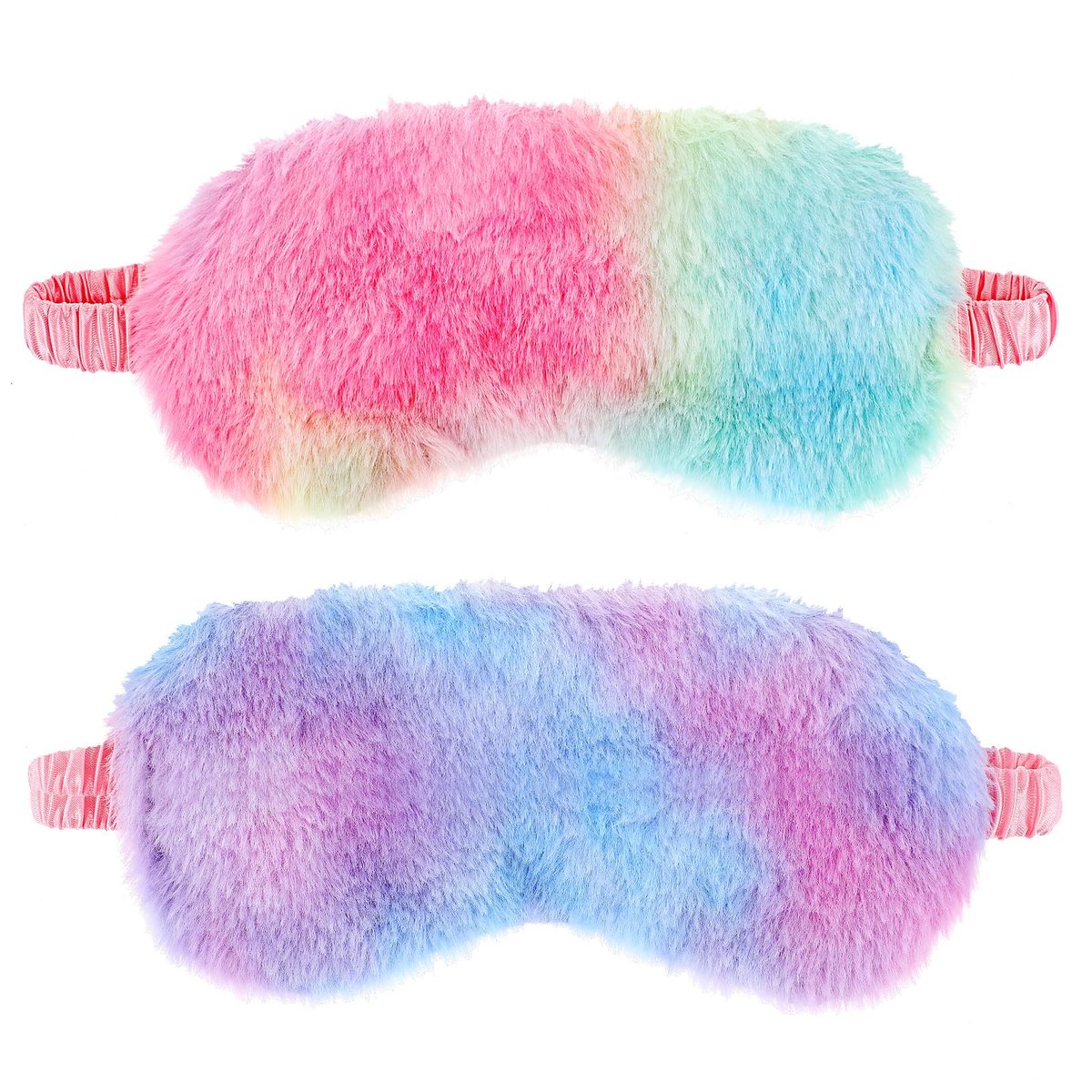 2er-Pack Plüsch Schlafmaske - Flauschige Augenmaske aus Samt, Regenbogen-Fellimitat für Damen, Herren und Kinder, Bequem für Reisen und Nickerchen
