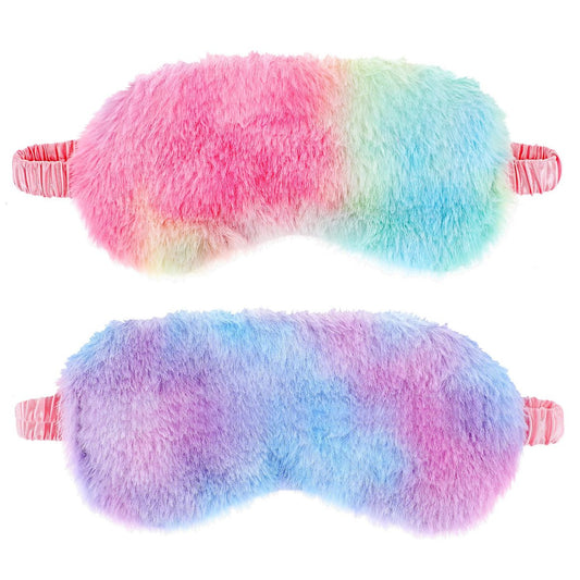 2er-Pack Plüsch Schlafmaske - Flauschige Augenmaske aus Samt, Regenbogen-Fellimitat für Damen, Herren und Kinder, Bequem für Reisen und Nickerchen